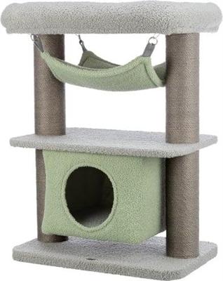 TRIXIE Junior Lunito 44442 Krabpaal, 71 cm, in grijs/mint, kleine kattenboom, op 2 niveaus, met kattenmand, kattenhuis met krab- en slaapmogelijkheid, gezellig en stabiel