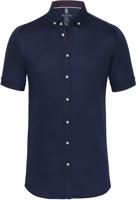 Desoto Heren Overhemd Navy Witte Knopen Korte Mouw Slim Fit - thumbnail