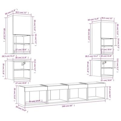 8-delige tv-wandmeubelset met LED bewerkt hout gerookt eiken