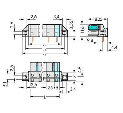 WAGO 722-834/031-000 Female behuizing (board) 722 Totaal aantal polen: 4 Rastermaat: 7.50 mm Inhoud: 50 stuk(s)