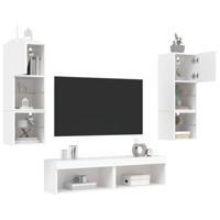 6-delige Tv-wandmeubelset met LED-verlichting bewerkt hout wit - thumbnail