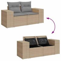 5-delige Loungeset met kussens poly rattan beige - thumbnail
