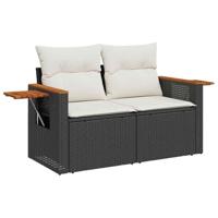7-delige Loungeset met kussens poly rattan acacia zwart - thumbnail