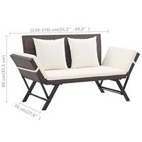 Tuinbank met kussens 176 cm poly rattan bruin - thumbnail