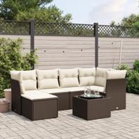 7-delige Loungeset met kussens poly rattan bruin - thumbnail