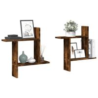 Wandschappen 2 st 50x12x50 cm bewerkt hout gerookt eikenkleurig - thumbnail