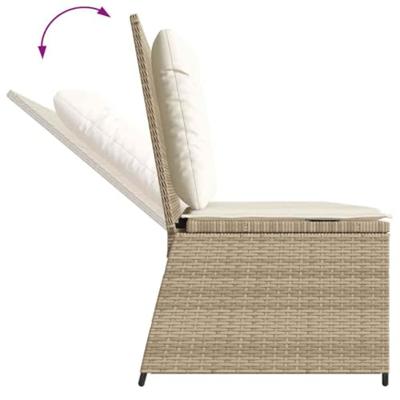 Tuinbankje verstelbaar met kussens poly rattan beige