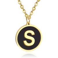 Goudkleurige Dames Schakelketting met Zwarte Kettinghanger Letter S - thumbnail