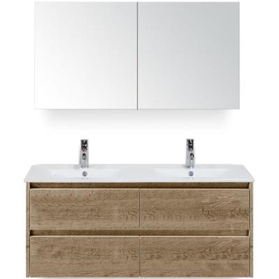 Dante Badmeubelset 120 cm - Natuur Eiken - Keramische Wastafel Wit Enjoy met Spiegelkast
