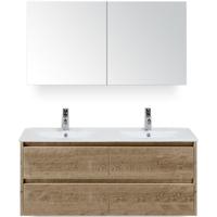 Dante Badmeubelset 120 cm - Natuur Eiken - Keramische Wastafel Wit Enjoy met Spiegelkast - thumbnail