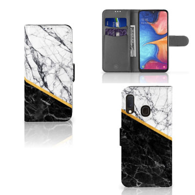 Samsung Galaxy A20e | Bookcase | Marmer Wit Zwart - Origineel Cadeau Man