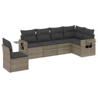 6-delige Loungeset met kussens poly rattan grijs - thumbnail