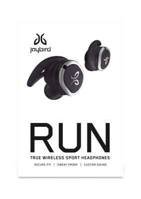 Jaybird Run Draadloze in-ear hoofdtelefoon, Bluetooth, zweetbestendig en waterdicht, 12 uur batterijduur, Sport-Fit, smartphone/tablet/iOS/Android - Jet/zwart