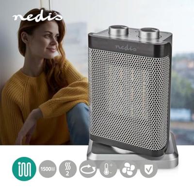 Keramische PTC-Ventilatorkachel | 1000 / 1500 W | 2 Verwarmingsmodi | Instelbare thermostaat | Draait automatisch | Oververhittingsbeveiliging | Omvalpreventie