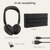 Jabra Evolve2 65 Flex Link380a UC On Ear headset Bluetooth Stereo Zwart Noise Cancelling Headset, Microfoon uitschakelbaar (mute), Volumeregeling, Inductie, - thumbnail
