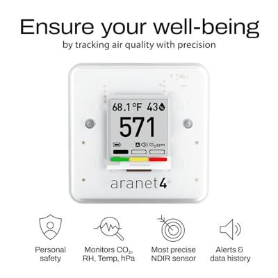 aranet CO₂-meter 0, 0, 0, 600 - 9999, 50, 85, 1100 ppm, °C, %, hPa Met temperatuurmeting