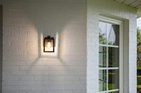 Buitenlamp zwart glas &apos;Shiva&apos; voordeur verlichting vierkant 12 cm - thumbnail