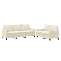 2-delige Loungeset met kussens fluweel crèmekleurig - thumbnail