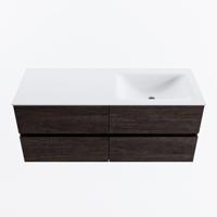MONDIAZ VICA 120cm badmeubel onderkast Dark Brown 4 lades. Wastafel CLOUD rechts zonder kraangat, kleur Talc. - thumbnail