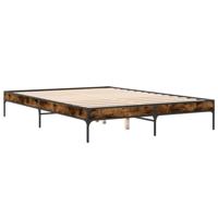 Bedframe bewerkt hout metaal gerookt eikenkleurig 150x200 cm - thumbnail