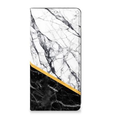 OPPO A17 | Standcase | Marmer Wit Zwart - Origineel Cadeau Man OPPO A17 | Standcase | Marmer Wit Zwart - Origineel Cadeau Man