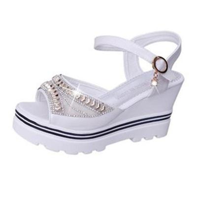 Woord gesp met strass platform spons sandalen schoenmaat: 36 (wit)