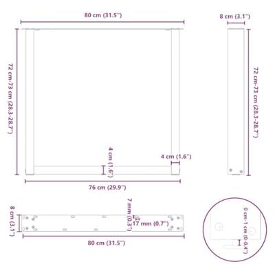 Eettafelpoten 2 st U-vormig 80x(72-73) cm staal zwart