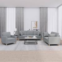 3-delige Loungeset met kussens stof lichtgrijs - thumbnail