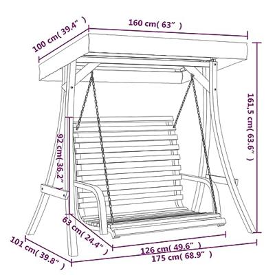 Schommelbank met luifel vurenhout met teak afwerking