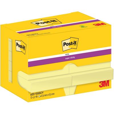 Post-It Super Sticky Notes, 90 vel, ft 47,6 x 47,6 mm, geel, pak van 12 blokken