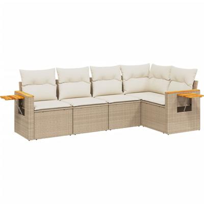 5-delige Loungeset met kussens poly rattan beige
