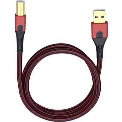 Oehlbach USB-Evolution B - hoogwaardige USB-kabel type 2.0 USB-A naar USB-B (voor audiostreaming, DAC en printer) zwart/rood - 7,5 m