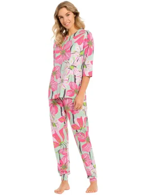 Dames pyjama - Summer Pink Flower - Zomer pyjama katoen korte mouw