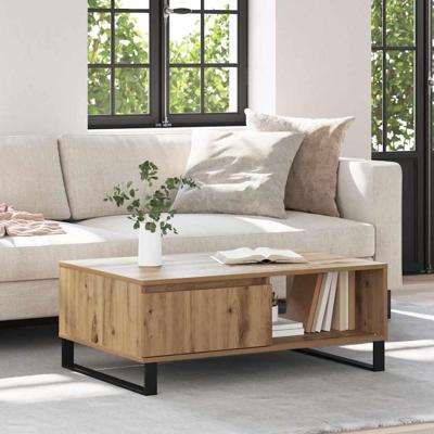 Salontafel artisanaal eikenkleurig 90 x 60 x 35 cm Bewerkt hout