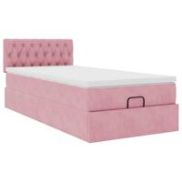 Ottoman bed met matras en LED's 90x200cm fluweel roze - thumbnail