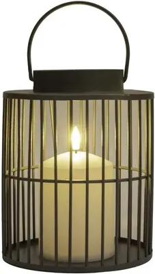 Anna's Collection lantaarn met kaars op batterij 15 x 18cm, grijs