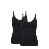 Ondergoed dames 2-pack - hemd Basic GO smalle band - Vrouwen onderhemd spaghetti bandjes biologisch katoen - L - Zwart - Top - Singlet - L - L - - thumbnail