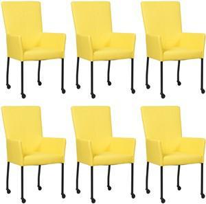 Set van 6 Felgele leren moderne eetkamerstoelen Deal - met armleuning poot vierkant zwart met wiel - Hermes Leer Yellow (felgeel leer)