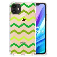 Apple iPhone 11 Doorzichtige Silicone Hoesje Zigzag Groen - thumbnail