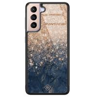 Samsung Galaxy S21 Plus glazen hardcase - Marmer blauw rosegoud - thumbnail