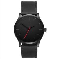 Mannen eenvoudige matte lederen riem quartz horloge (zwart) - thumbnail