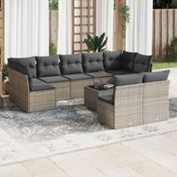 10-delige Loungeset met kussens poly rattan grijs - thumbnail