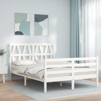 Bedframe met hoofdbord massief hout wit 120x200 cm - thumbnail