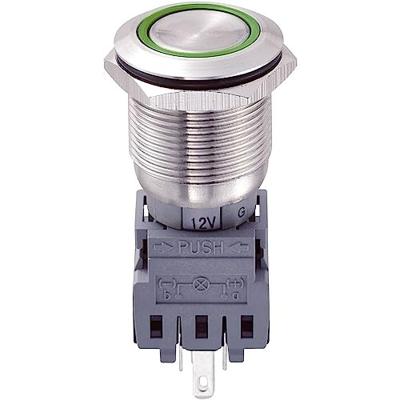 TRU COMPONENTS 701918 LAS1-BGQ-11ZE/G/12V Vandalismebestendige drukschakelaar 250 V/AC 5 A 1x uit/aan Continu Groen IP67 1 stuk(s)
