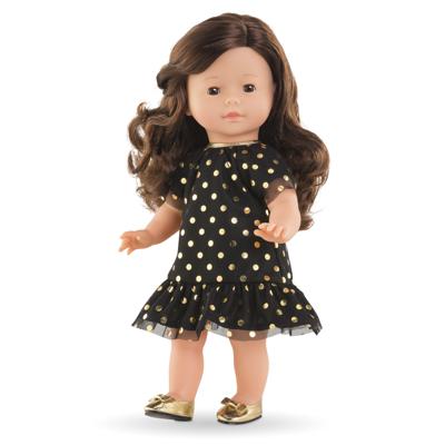 Corolle Ma zwarte popppenjurk met gouden stippen - 36cm