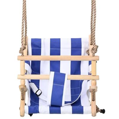 VidaXL Babyschommel met veiligheidsgordel katoen hout blauw - thumbnail