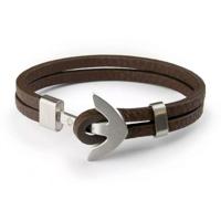 Monomen Men's Brown Leather Silver Anchor Bracelet MM10812 - thumbnail
