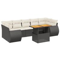8-delige Loungeset met kussens poly rattan zwart - thumbnail