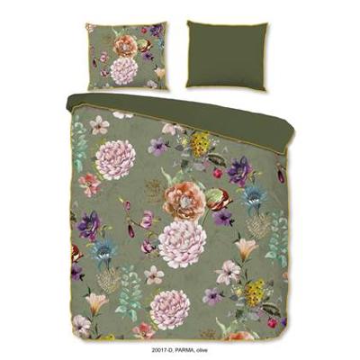 Descanso Dekbedovertrek "bloemen" - Groen - (140x200/220 cm) - Biologisch Katoen satijn