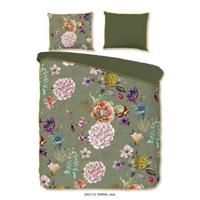 Descanso Dekbedovertrek "bloemen" - Groen - (140x200/220 cm) - Biologisch Katoen satijn - thumbnail